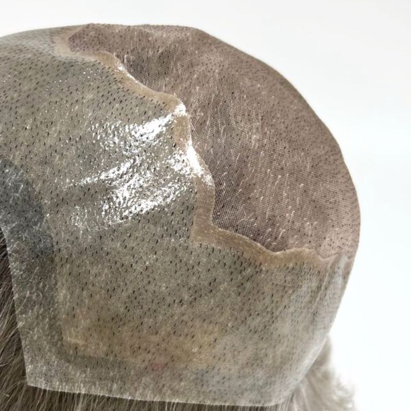 Mono Hair System with Poly around and Human Grey Hair